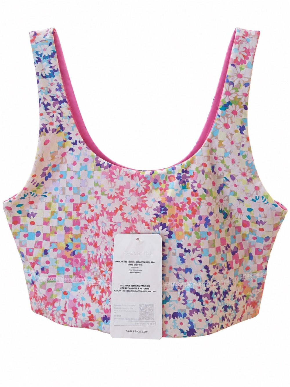 Floral Print Scoop Neck Crop Reversible Sports Bra - Pink Multi
